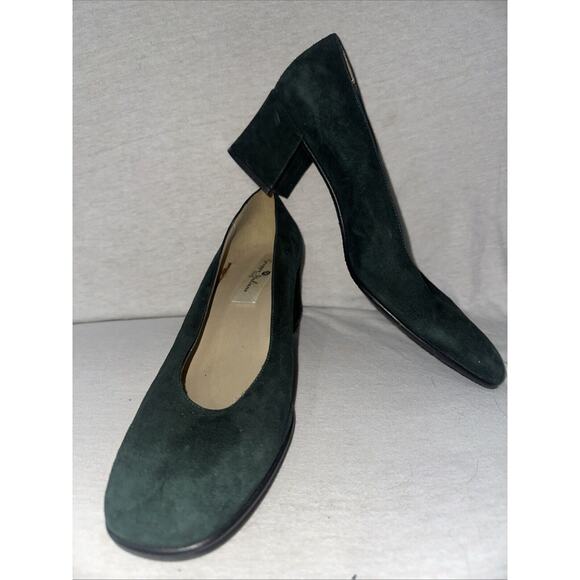 GRUPPO ITALIANO Green Suede Leather Block Heel Dress Shoes Size 9.5 - Picture 2 of 10
